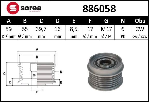 Sera 886058 - Puleggia cinghia, Alternatore autozon.pro