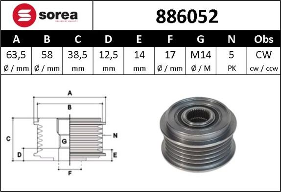 Sera 886052 - Puleggia cinghia, Alternatore autozon.pro