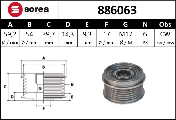 Sera 886063 - Puleggia cinghia, Alternatore autozon.pro