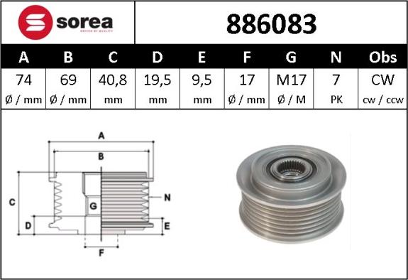 Sera 886083 - Puleggia cinghia, Alternatore autozon.pro