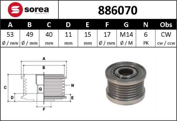 Sera 886070 - Puleggia cinghia, Alternatore autozon.pro