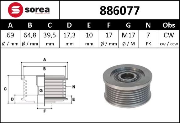 Sera 886077 - Puleggia cinghia, Alternatore autozon.pro