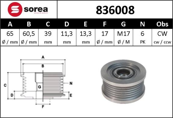 Sera 836008 - Puleggia cinghia, Alternatore autozon.pro