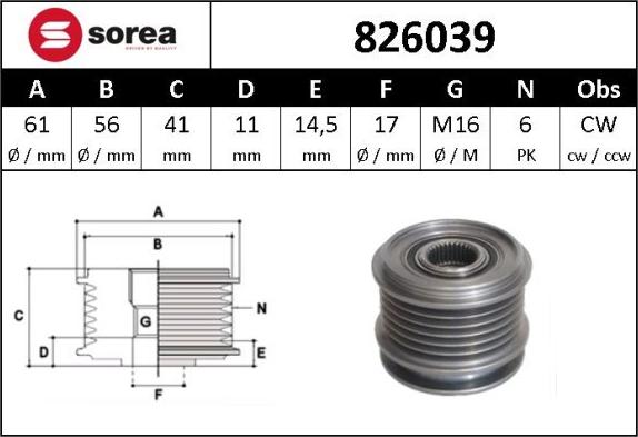 Sera 826039 - Puleggia cinghia, Alternatore autozon.pro