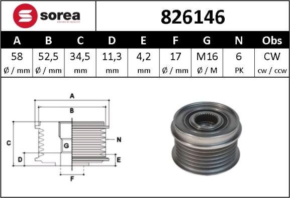 Sera 826146 - Puleggia cinghia, Alternatore autozon.pro