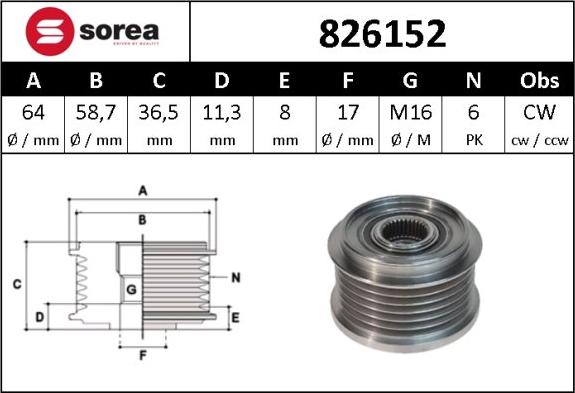 Sera 826152 - Puleggia cinghia, Alternatore autozon.pro