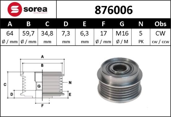 Sera 876006 - Puleggia cinghia, Alternatore autozon.pro