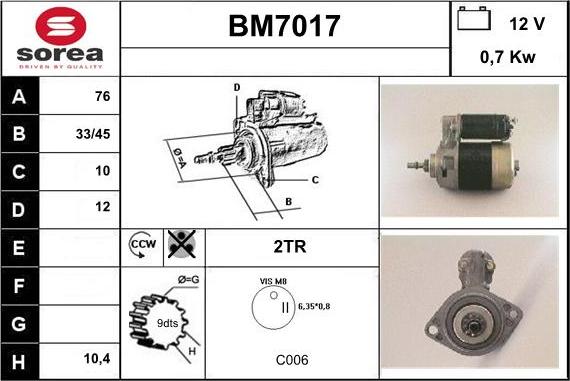 Sera BM7017 - Motorino d'avviamento autozon.pro