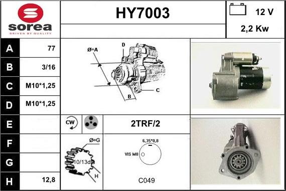 Sera HY7003 - Motorino d'avviamento autozon.pro