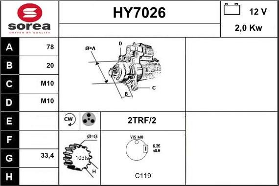 Sera HY7026 - Motorino d'avviamento autozon.pro