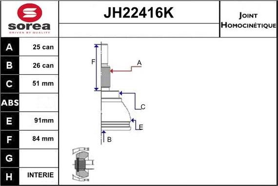 Sera JH22416K - Kit giunti, Semiasse autozon.pro