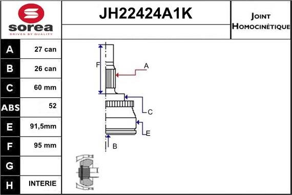 Sera JH22424A1K - Kit giunti, Semiasse autozon.pro