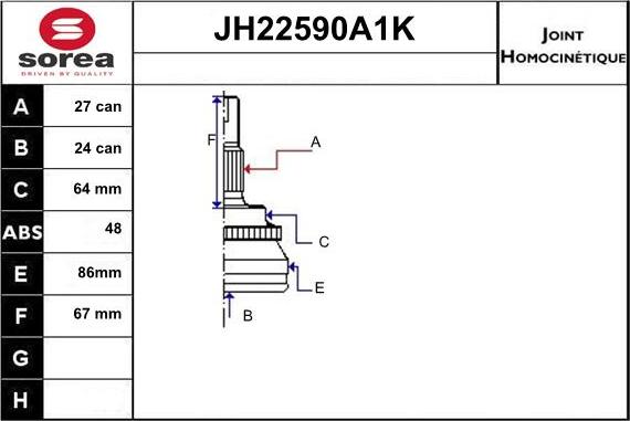 Sera JH22590A1K - Kit giunti, Semiasse autozon.pro