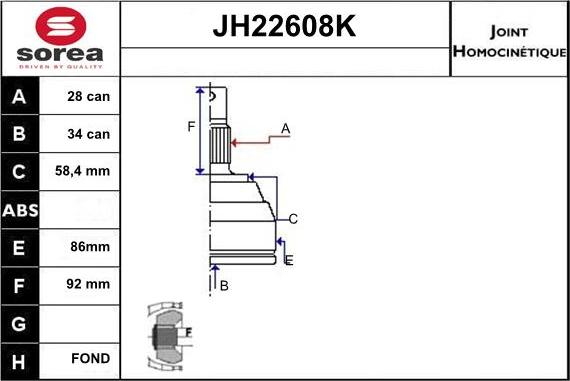 Sera JH22608K - Kit giunti, Semiasse autozon.pro