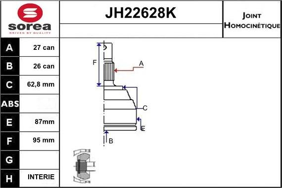 Sera JH22628K - Kit giunti, Semiasse autozon.pro