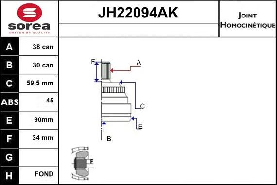 Sera JH22094AK - Kit giunti, Semiasse autozon.pro