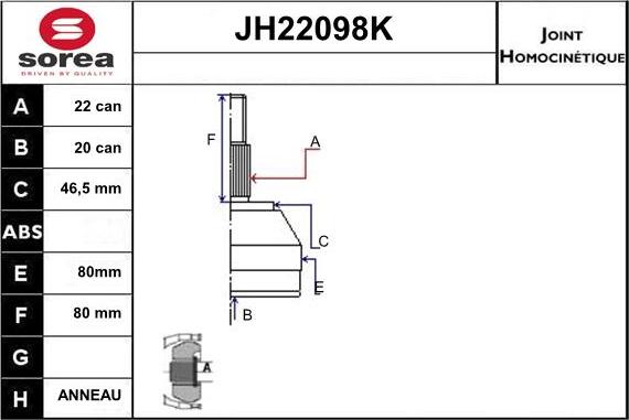 Sera JH22098K - Kit giunti, Semiasse autozon.pro