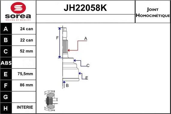 Sera JH22058K - Kit giunti, Semiasse autozon.pro