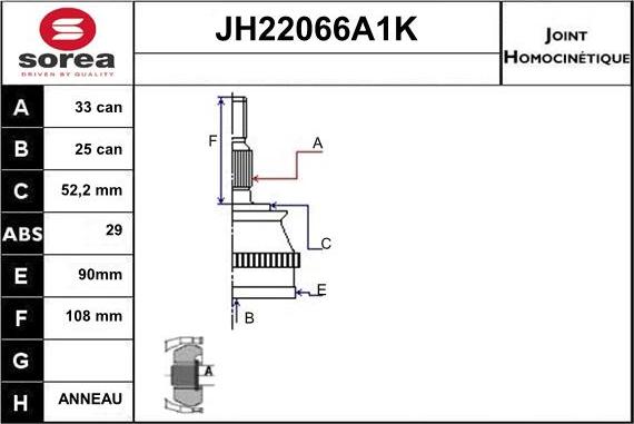 Sera JH22066A1K - Kit giunti, Semiasse autozon.pro