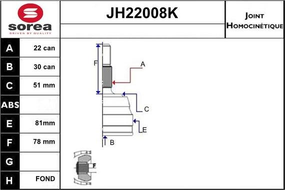 Sera JH22008K - Kit giunti, Semiasse autozon.pro