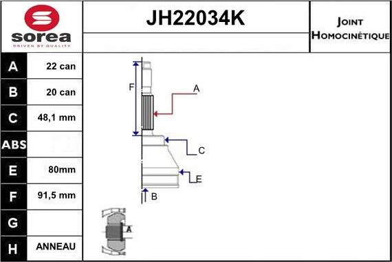 Sera JH22034K - Kit giunti, Semiasse autozon.pro