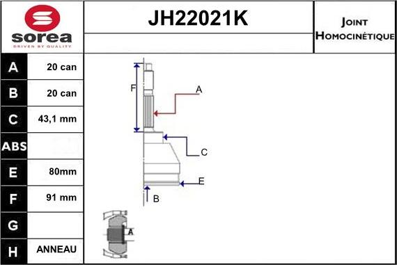 Sera JH22021K - Kit giunti, Semiasse autozon.pro