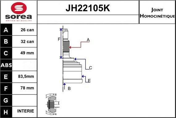 Sera JH22105K - Kit giunti, Semiasse autozon.pro