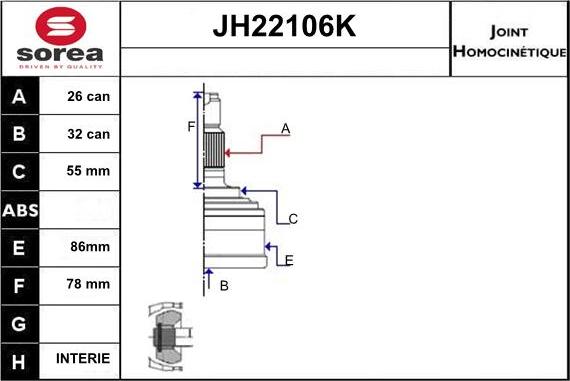 Sera JH22106K - Kit giunti, Semiasse autozon.pro