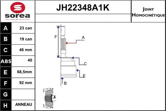 Sera JH22348A1K - Kit giunti, Semiasse autozon.pro