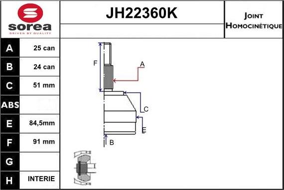 Sera JH22360K - Kit giunti, Semiasse autozon.pro