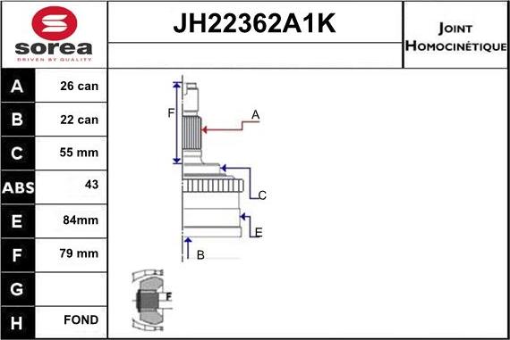 Sera JH22362A1K - Kit giunti, Semiasse autozon.pro