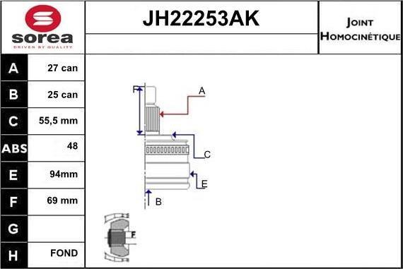 Sera JH22253AK - Kit giunti, Semiasse autozon.pro