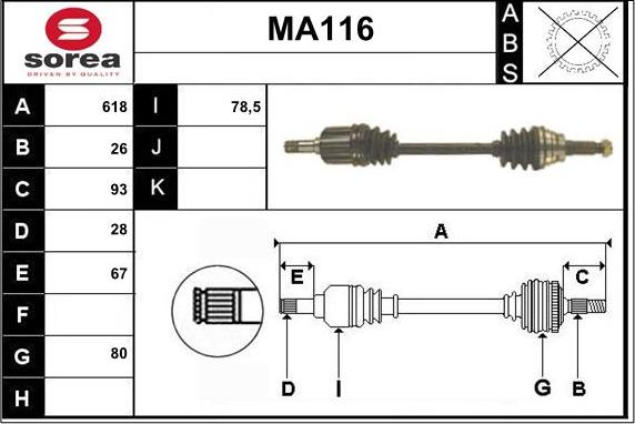 Sera MA116 - Albero motore / Semiasse autozon.pro