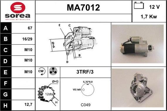 Sera MA7012 - Motorino d'avviamento autozon.pro