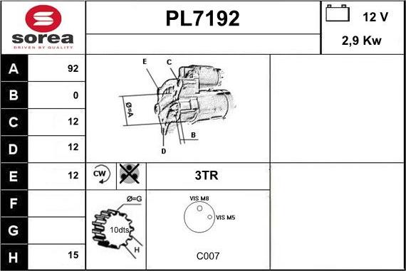 Sera PL7192 - Motorino d'avviamento autozon.pro