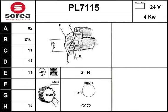 Sera PL7115 - Motorino d'avviamento autozon.pro