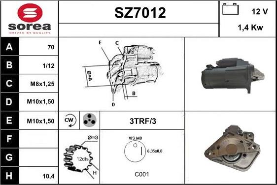 Sera SZ7012 - Motorino d'avviamento autozon.pro