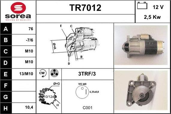 Sera TR7012 - Motorino d'avviamento autozon.pro