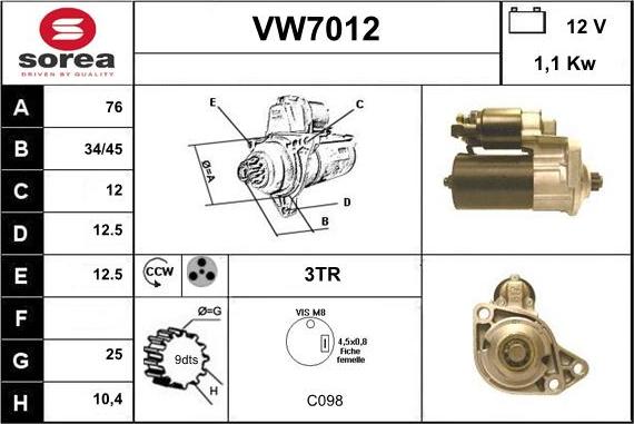 Sera VW7012 - Motorino d'avviamento autozon.pro