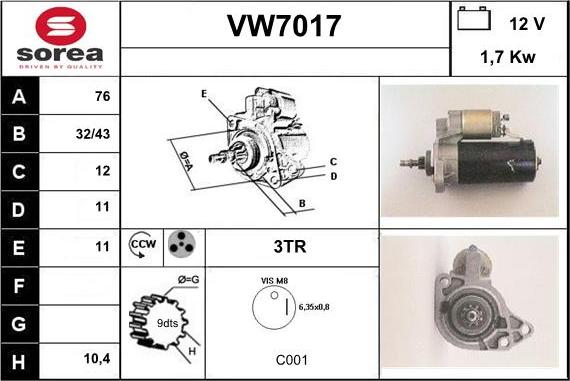 Sera VW7017 - Motorino d'avviamento autozon.pro