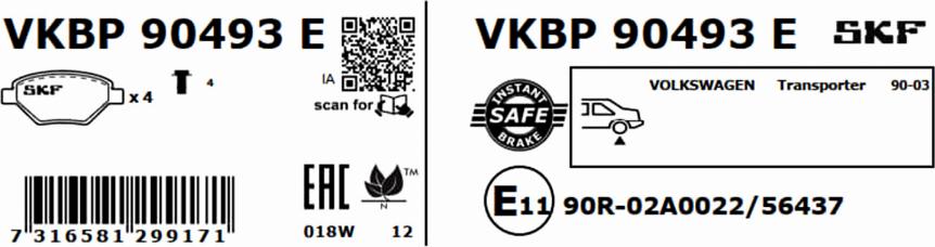 SKF VKBP 90493 E - Kit pastiglie freno, Freno a disco autozon.pro