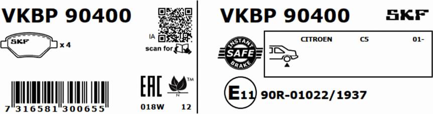 SKF VKBP 90400 - Kit pastiglie freno, Freno a disco autozon.pro