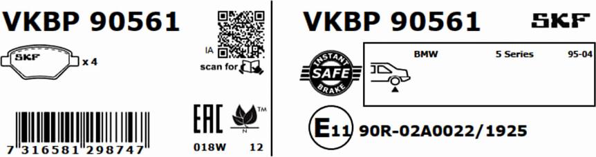 SKF VKBP 90561 - Kit pastiglie freno, Freno a disco autozon.pro