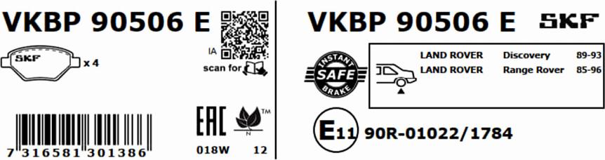 SKF VKBP 90506 E - Kit pastiglie freno, Freno a disco autozon.pro