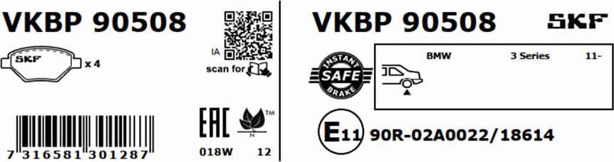 SKF VKBP 90508 - Kit pastiglie freno, Freno a disco autozon.pro