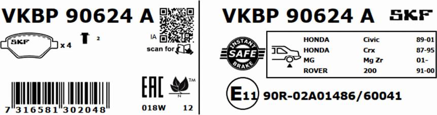 SKF VKBP 90624 A - Kit pastiglie freno, Freno a disco autozon.pro