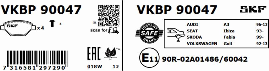 SKF VKBP 90047 - Kit pastiglie freno, Freno a disco autozon.pro