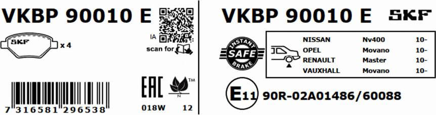 SKF VKBP 90010 E - Kit pastiglie freno, Freno a disco autozon.pro