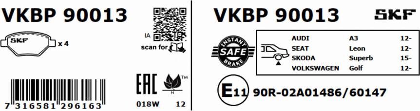 SKF VKBP 90013 - Kit pastiglie freno, Freno a disco autozon.pro