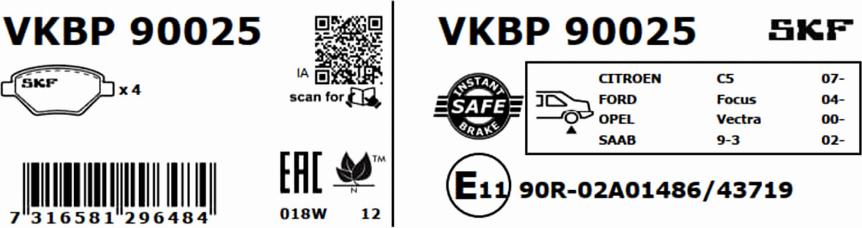 SKF VKBP 90025 - Kit pastiglie freno, Freno a disco autozon.pro